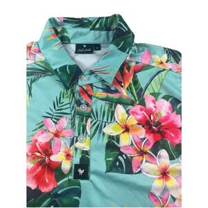 Bad Birdie Polo Shirt Mens M Aqua Floral AOP Golf Performance Stretch